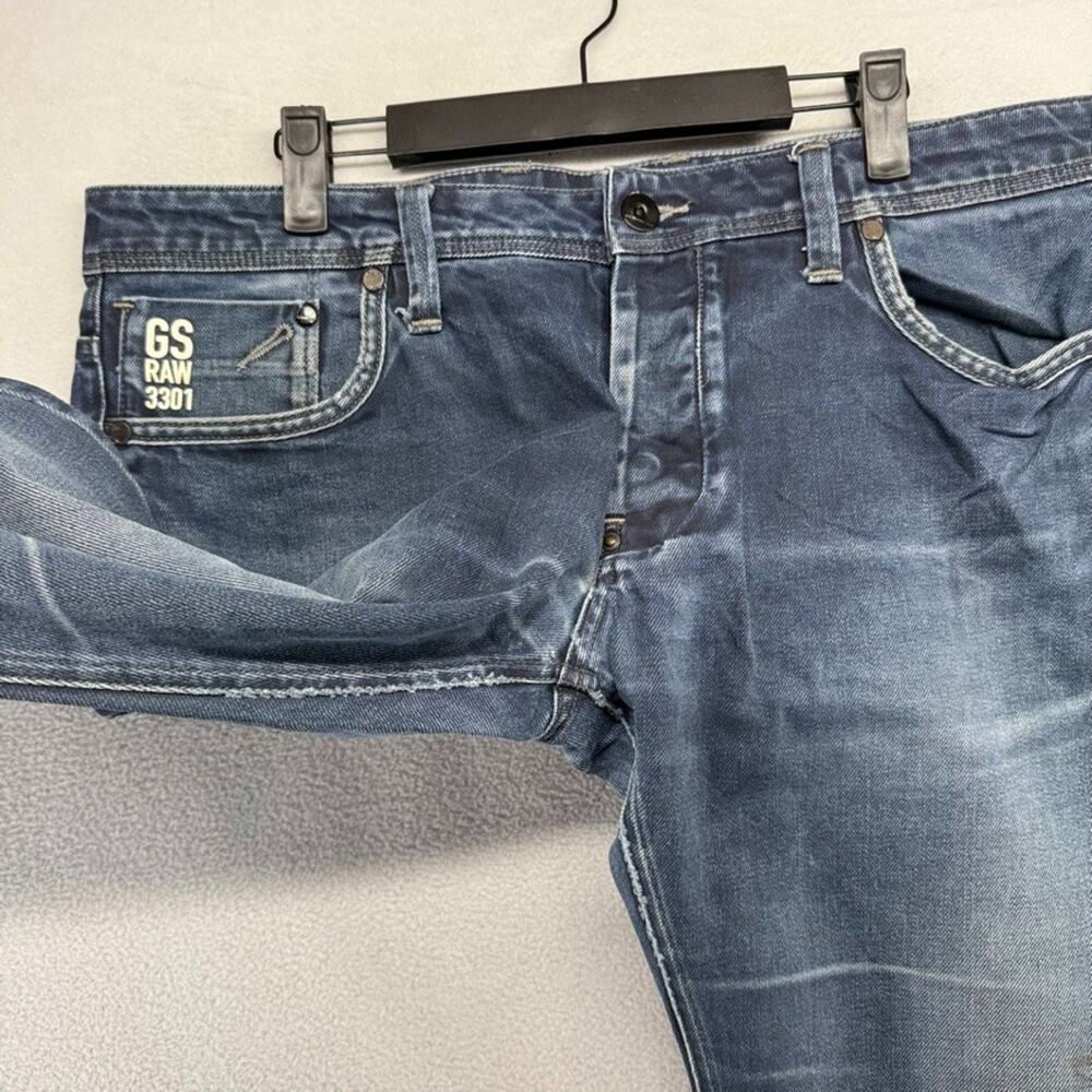 G Star Jeans Men's 36x34 Fits 36x32 Blue Denim Dark Wash Attacc Low Straight y2k - Picture 8 of 12